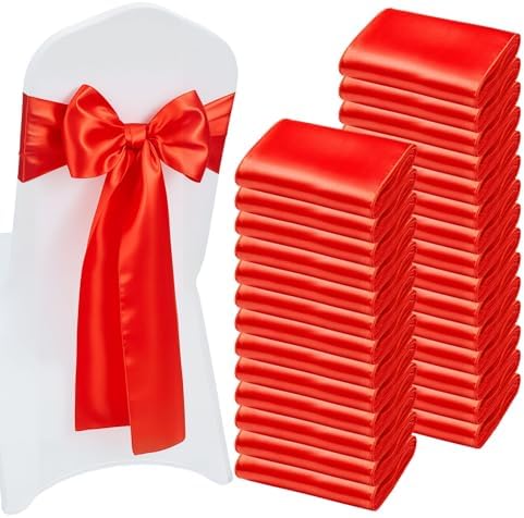 VEVOR Satin Chair Sashes Bows, Chair Ribbon Ties Back Sash, 7 x 108 inch, Wedding Reception Decoration, for Wedding Ceremony Baby Shower Party Events Banquet Cover Decoration (Red, 100pcs) by VEVOR