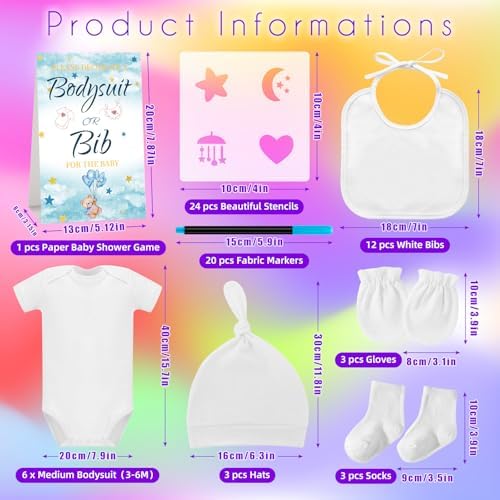 78PCS Baby Bib Bodysuit Baby Shower Set Baby Shower Game Sign Baby Feede Bib Newborn Bodysuit Fabric Marker - Image 2