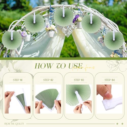 Pangda 60 Pack Folding Fans Round Paper Fans Assortment with Plastic Handle for Wedding Favor Party Bag Filler (Sage Green) - Image 3
