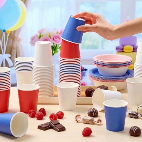 300 Pack 8 oz Disposable Patriotic Paper Cups Veterans Day Red White Blue - Image 3