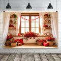 10x5ft Romantic Valentines Day Photography Backdrop Window Scene Red Rose Flower Wicker Basket Heart Garland White Curtain Wooden Shelves Photo Background for Couple Portrait Photo Booth by ASDCXZ