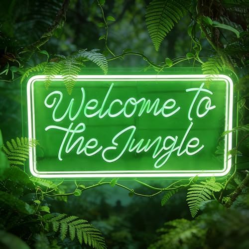 Welcome to the Jungle Neon Sign, Neon Light Sign for Wall Decor Dimmable Green LED signs for Bedroom Home Birthday Party Wedding Engagement Garden Man Cave Decor USB Powered by Letourlivesbefullofloveandcolor