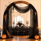 Black Wedding Arch Draping Fabric Sheer Curtain Drapes 3 Panels | 20 ft Halloween Extra Long Shimmery Backdrop Curtains for Wedding Anniversary Party Summer Outdoor Events Drapery Backgrounds - Image 2