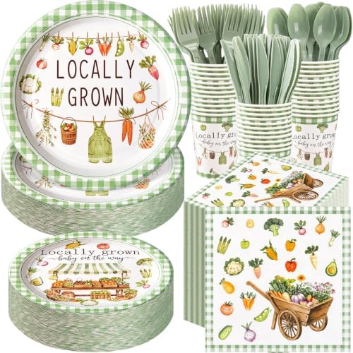 Ziliny 350 Pcs Locally Grown Baby Shower Party Supplies Baby Shower Party Decoration Vegetables Carts Stalls Baskets Market Tableware Set Disposable Plates Napkins Paper Cup Plastic Cutlery Serves 50 by Ziliny
