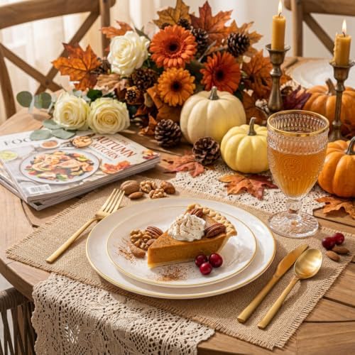 Festiva 60PCS Clear Ivory Plastic Plates with Gold Rim - Heavy Duty Fancy Disposable Plates - Serve for 30 Guests Include 30PCS 10.25" & 30PCS 7.5" Honeycomb Design Plates for Bee Party & Thanksgiving - Image 3