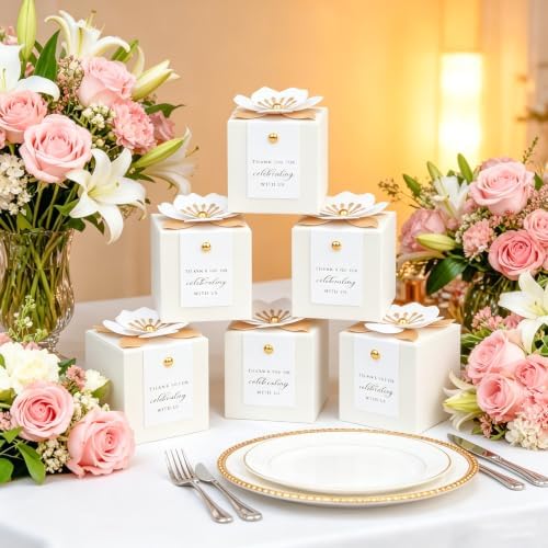 FEIYI 20 PCS Favor Boxes, Sparkle Ivory Candy Boxes 2.55x2.55x2.55 - Image 6