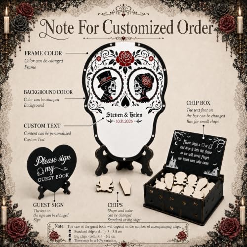 Gothic Wedding Guest Book Alternative, Halloween Skull Keepsake - Image 6