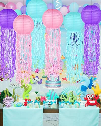 18 Pcs Jellyfish Paper Lanterns Jellyfish Lantern Hanging Decoration Ocean Theme Party Supplies Mermaid Birthday Decorations for Baby Shower Under The Sea Birthday Party Supplies(Vintage Color) - Image 2