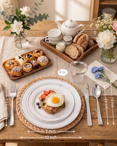 bUCLA 600pcs Silver Plastic Dinnerware Set for 100 Guests - Silver Christmas Dinnerware Set Disposable for Party - Include 100 Dinner Plates,100 Dessert Plates,100Cups,100 Knives,100 Forks,100 Spoons - Image 2