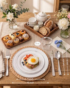 bUCLA 150-Piece Silver Disposable Dinnerware Set - White Plastic Plates with Silver Rim - Include 25 Dinner Plates, 25 Dessert Plates, 25 Forks, 25 Knives, 25 Spoons & 25 Cups for Party & Christmas - Image 2