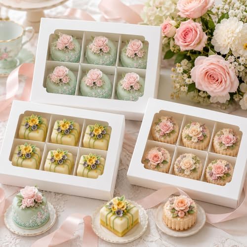 Zealax Bakery Boxes with Window and Dividers Cookie Packaging Small Treats for Gift Giving, Macaron Treat Boxes for Mini Cupcakes, Chocolate Covered Strawberries, White, 30 Pack, 9x6x2.5 Inch - Image 2