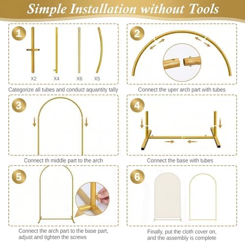 Arttown 7.2FT Gold Metal Arch Backdrop Stand and Beige Arch Cover Set - Image 5