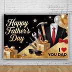 9x6ft Fathers Day Backdrop Repair Tools I Love You Dad Decorations Background Black Suit Tie Fathers Day Banner Backdrop Happy Father's Day Family Party Birthday Party Banner Photo Booth - Image 2
