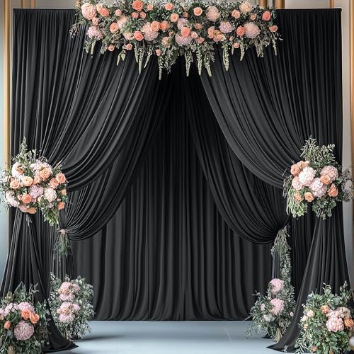 10ftx14ft Black Backdrop Curtain for Wedding Parties, Wrinkle Free Polyester 2 Panels 14 ft Long Photo Backdrop Drapes Back Drop Cloth for Birthday Photography Background Party Backdrop - Image 3