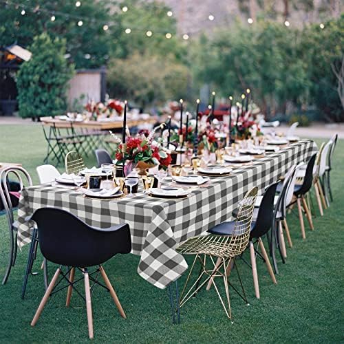 Hiasan Checkered Tablecloth Waterproof 2 Pack 60 x 120 inch Grey and White - Image 2