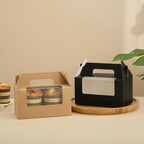 JIYIXhylera 100 Pack Black Cupcake Boxes with Handle, 2 Cavity Kraft Paper Muffin Boxes with Clear Window, 6.49x3.74x3.54 Inch Cupcake Containers for Wedding, Birthday, Christmas Party Favors - Image 3