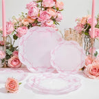 LIYH 60 Pcs Pink Bow Plastic Plates for Party - Pink Scalloped Scalloped Plates Disposable Heavyduty for Decorative Tableware for Holiday Party Decor Supplies - 10.25" Dinner & 7.5" Dessert Plate - Image 2