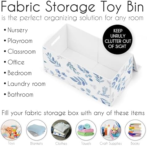 Sweet Jojo Designs Floral Leaf Boy or Girl Small Fabric Toy Bin Storage Box Chest For Baby Nursery or Kids Room - Blue Grey and White Boho Watercolor Botanical Flower Woodland Tropical Garden - Image 5