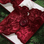 Burgundy Velvet Invitation Sleeve, Elegant Flower Jacket and Rose Wax Seals, Wedding Invitations Cover, fit 5x7 inch Cards (25pcs Velvet Sleeve + Wax Seal Only) - Image 2
