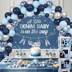 A Little Denim Baby Is On The Way Baby Shower Decorations Kit Includes Backdrop Banner Balloon Boxes Mom To Be Sash Cake Toppers 75 Balloons Denim And Diamond Gender Reveal Decor for Boy - Image 2