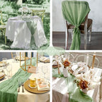 12 Pcs 10FT Sage Green Cheesecloth Table Runner 35 x 120 Inches Long Runner for Tables Gauze Fabric Boho Table Runner Decoration Rustic Sheer Runner for Wedding Baby Shower Birthday Party (Sage Green) - Image 6