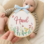 Embroidery Baby Name Sign, Personalized Welcome Baby Hoop Sign with Bow, Custom Baby Name Sign for Hospital, Infant Baby Shower Gifts New Parents (02) - Image 5