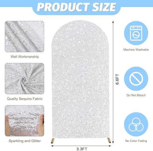 MODFUNS Silver Sequins Arch Cover 3.3x6.6ft Metallic Arch Covers Spandex Arch Stand Cover Double-Sided Arch Covers Glitter Arch Backdrop for Holiday Party Event Banquet Arch Decorations - Image 3