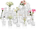 Clear Glass Bud Vase Set of 24 Pcs,Small Bud Vases in Bulk,Glass Crystal Flower Vases Table Centerpieces for Party Event Wedding Decor Baby Shower Decorations (Clear, 24 Pcs) by JXINDUJU