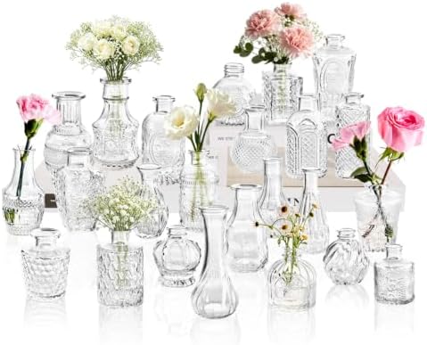 Clear Glass Bud Vase Set of 24 Pcs,Small Bud Vases in Bulk,Glass Crystal Flower Vases Table Centerpieces for Party Event Wedding Decor Baby Shower Decorations (Clear, 24 Pcs) by JXINDUJU