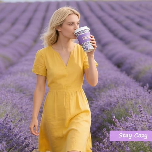 50 Pack Purple Watercolor Floral Disposable Coffee Cups with Lids & Sleeves, 16oz Premium To Go Paper Cups for Birthday, Wedding, Baby Shower, Bridal Shower, Brunch, Cafés & Party Supplies - Image 4