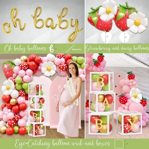 Strawberry Baby Shower Decorations Party Supplies, A Berry Sweet Baby Is On The Way Decor, It's a Girl Gender Reveal, Baby Shower Backdrop Balloon Arch Box Mom to Be Sash Tablecloths Cake Topper - Image 7