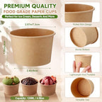 Honeydak 200 Pcs 4 oz Kraft Paper Ice Cream Cups Disposable Dessert Bowls for Hot or Cold Food Brown Paper Snack Containers for Sundae, Frozen Yogurt, Soup Baby Shower Party Supplies - Image 2
