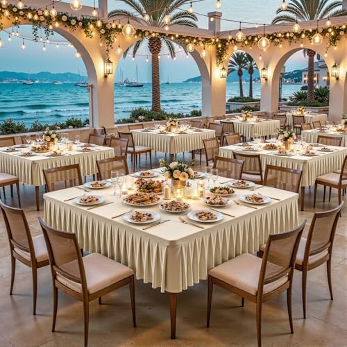 Wish Care Natural Spandex Tablecloths for 48x48 Inch Square Tables, Stretch Fitted Table Clothes with Pleated Ruffle Skirt for 48” Table, Wrinkle Free and Elastic, for Party Kitchen Home Dining - Image 4