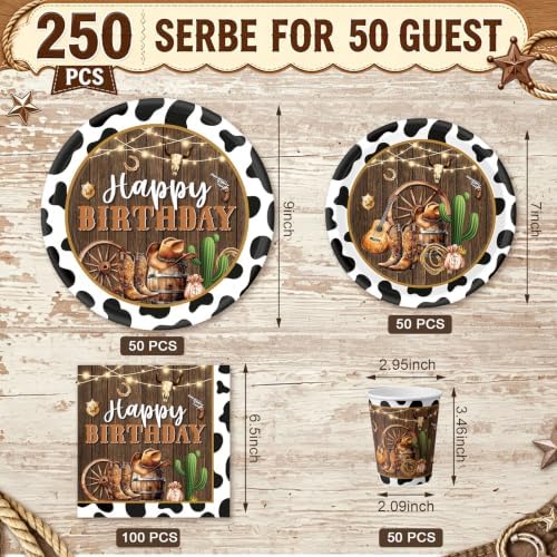 Pickmesh 250 Pcs Cowboy Birthday Party Decoration Western Plate Serve 50 - Image 2