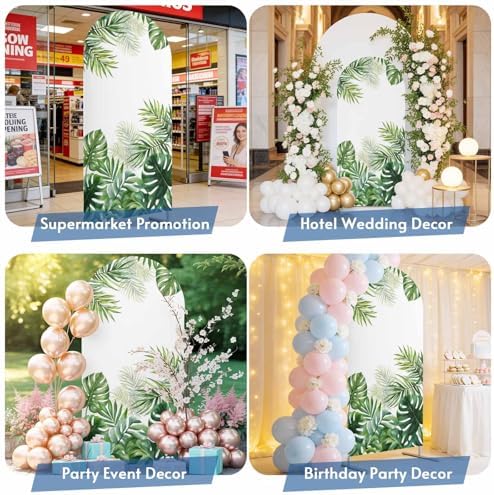 Summer Tropical Leaf Arch Backdrop Cover 7.2 FT, Country Watercolor Green Plant Leaves Wedding Arch Cover Stretchy Backdrop Stands Covers for Birthday Party Ceremony Banquet Decor - Image 6