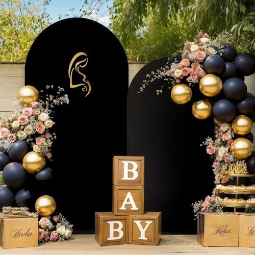 Black Arch Backdrop Cover 7.2FT 6FT Spandex Arch Covers Stretchy Backdrop Set of 2, Double-Layer Wrinkle Free Wedding Arch Stand Cover Party Backdrop Curtains for Baby Shower Birthday Party Decoration - Image 4