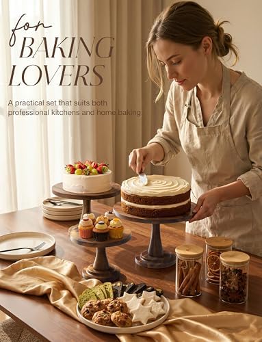 Tidita Set of 3 Size Wood Cake Stand Set, Easy To Assemble (Walnut color) - Image 4