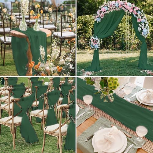 12 Pack Emerald Green Table Runner 10ft Romantic Chiffon Table Runner for Wedding Baby Shower and Birthday Party Cake Table Decorations(120 x 12 in) - Image 6