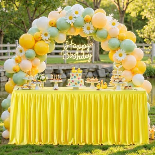 1 Pack Yellow Rectangle Table Clothes for 8 Foot Tables, Polyester Wrinkle Free Fitted Tablecloths 8ft Stretch Table Cover with Skirt for Wedding, Birthday, Parties, Trade Show, Craft Show - Image 4