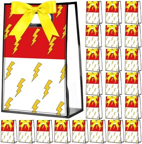 Geyoga 24 Pcs Clear Party Favor Bags with Handles, Red and White Cartoon by Geyoga