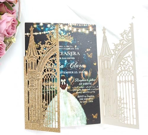 20PCS Laser Cut Wedding Invitations,Wedding Invitation Card Pocket,Quince Invites,Sweet 16 Invitations,Quinceanera Invitations,Laser Cut Invitations For All Occasions - Image 5