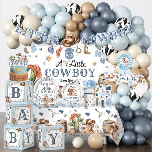 Cocomigo Cowboy Baby Shower Decorations, All-in-1 Party Set Serves 25 by cocomigoPartyHome