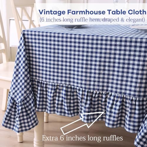 Navy Blue White Gingham Ruffled Table Cloth Rectangular 102"x60" - Image 4