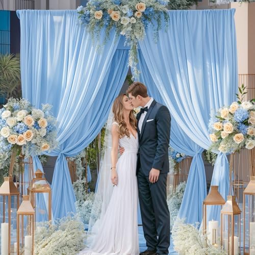 40x10ft Baby Blue Backdrop Curtain for Wedding Parties Wrinkle Free Fabric Light Blue Drapes Backdrop Decoration for Baby Shower Birthday Photography Decoration 8 Panels, 5ft x 10ft - Image 2