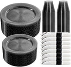 DaYammi 350PCS Black Glitter Plastic Dinnerware Set for 50 Guests by DaYammiwillaccompanyyou