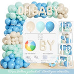 Party Inspo Baby on Board Baby Shower Decorations - 122Pcs Surf Theme Party Supplies for Boys with Backdrop, Tablecloth, Balloon Boxes and Ocean Blue Garland Kit - Image 3