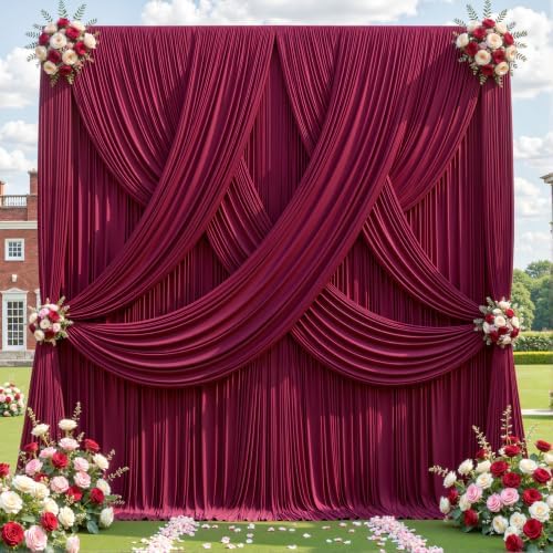 20ft x 10ft Burgundy Backdrop Curtains, 4 Panels Drapes for Backdrop - Image 2