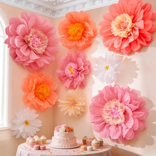 Alecono 9 Pcs Giant Paper Flowers, Extra Large Handcrafted Tissue Paper Flowers Decorations for Wall, Crepe Floral for Mexican Fiesta, Wedding Backdrop, Bridal Shower Birthday Party Decor(24" 20" 14") by AleconoBetterYourLife