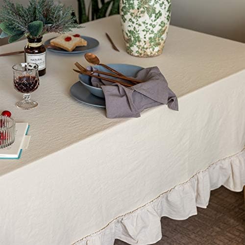 GLORY SEASON Retro Farmhouse Ruffle Tablecloth Cotton Flounces Trim Washable Table Cover Tablecloths for Rectangle Table Baby Shower Kitchen Party Wedding Decor, 52''x70'' - Image 3