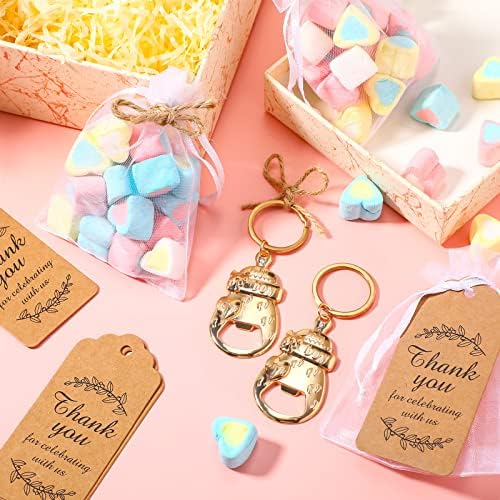 Sieral 30 Sets Boy Baby Shower Favors Gold Bottle Openers with Thank You Tags Bags Popping Bottles Keychains Baby Shower Return Gifts for Guests Birthday Party Souvenirs - Image 4